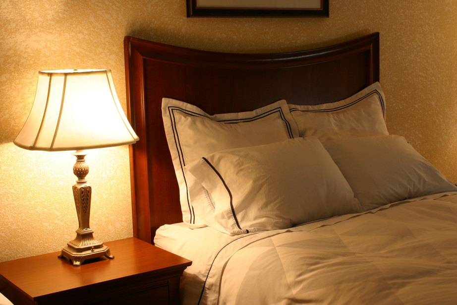 Good Night 2: hotel bed, night stand, and lamp